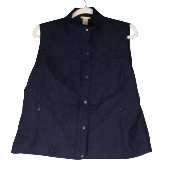 Zenergy By Chico's Vest Womens 2 Or Large Blue Quilted Zip Snap Mock Neck Lined - Picture 2 of 13